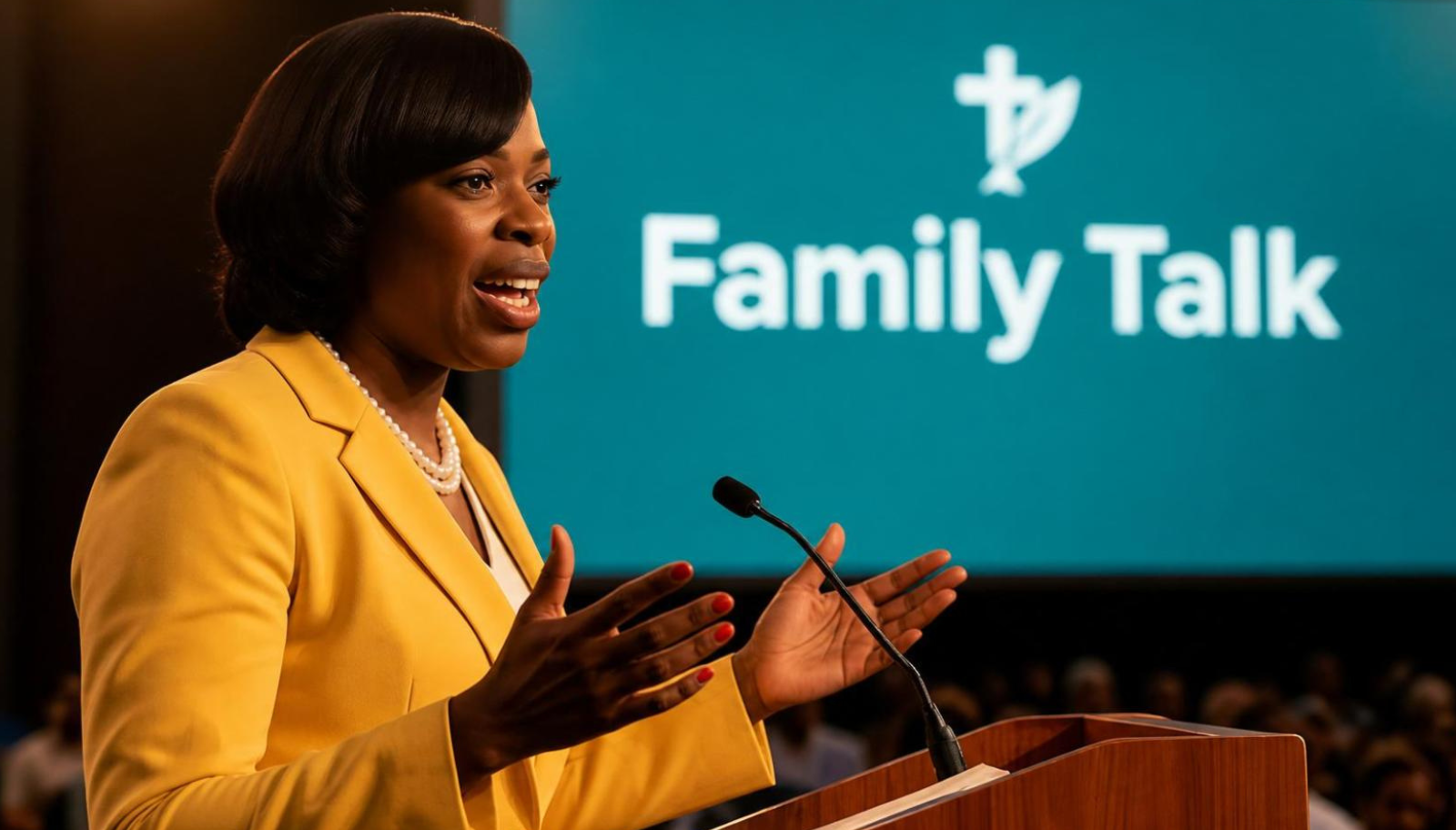 Toyin Adefemi giving a "Family Talk" presentation